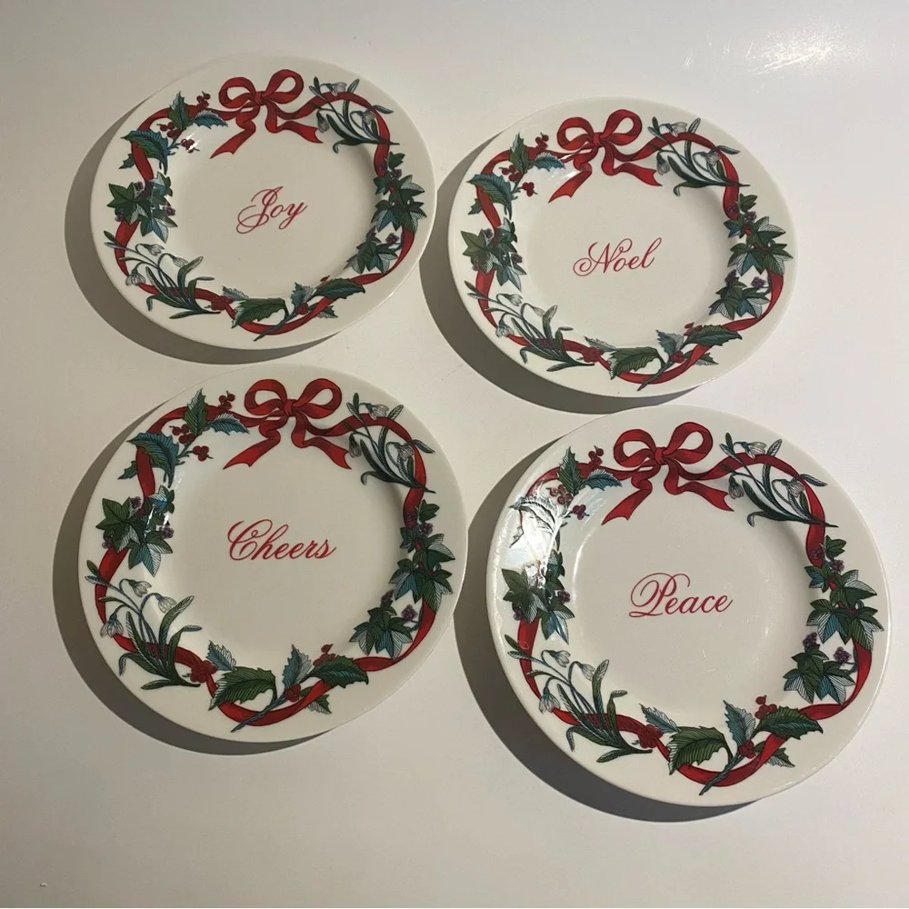 Martha Stewart Collection Holiday Salad Plates Set 4 Noel Cheer Joy Peace Macys